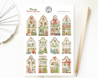 Sticker Sheet - Cozy Winter Houses | Cute Canal-Style Town Houses | A6 Christmas Sticker Sheet | Matte or Textured | Planner and Journal