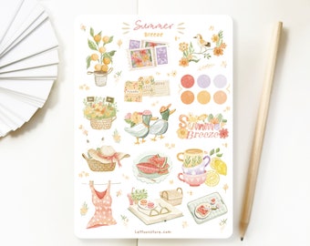Handmade Sticker Sheet - Summer Breeze | Transparent Journal Stickers, Summer Stationery, Planner Stickers, Created by LETTOOn