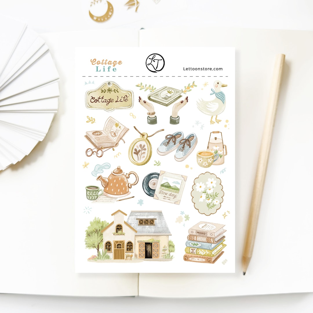 Handmade Sticker Sheet - Cottage Life | Spring Journal Stickers for ...