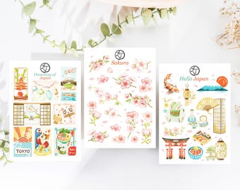 3 Japan Sticker Sheets | Sakura and Ramen Stickers, Premium art stationery to decorate your bujo, planner, and scrapbook, created by LETTOOn