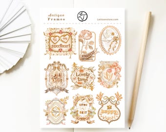 Handmade Sticker Sheet - Antique Frames | Stationery Journal Stickers, Scrapbook Decoration, Planner Stickers, Created by LETTOOn
