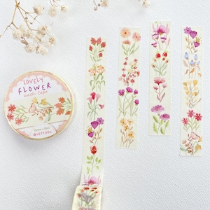 Cinta washi - Preciosa flor / Washi para diario vertical, decoración floral, elementos esenciales para planificadores, creado por LETTOOn