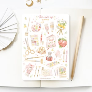 Hoja de pegatinas hecha a mano: el arte del verano / Pegatinas transparentes para diario, papelería de verano, pegatinas para agenda, creadas por LETTOOn