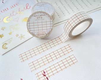 Washi Tape - White & Brown Grid | Stationery, Journal Washi Decoration, Planner Inspiration, Created by LETTOOn