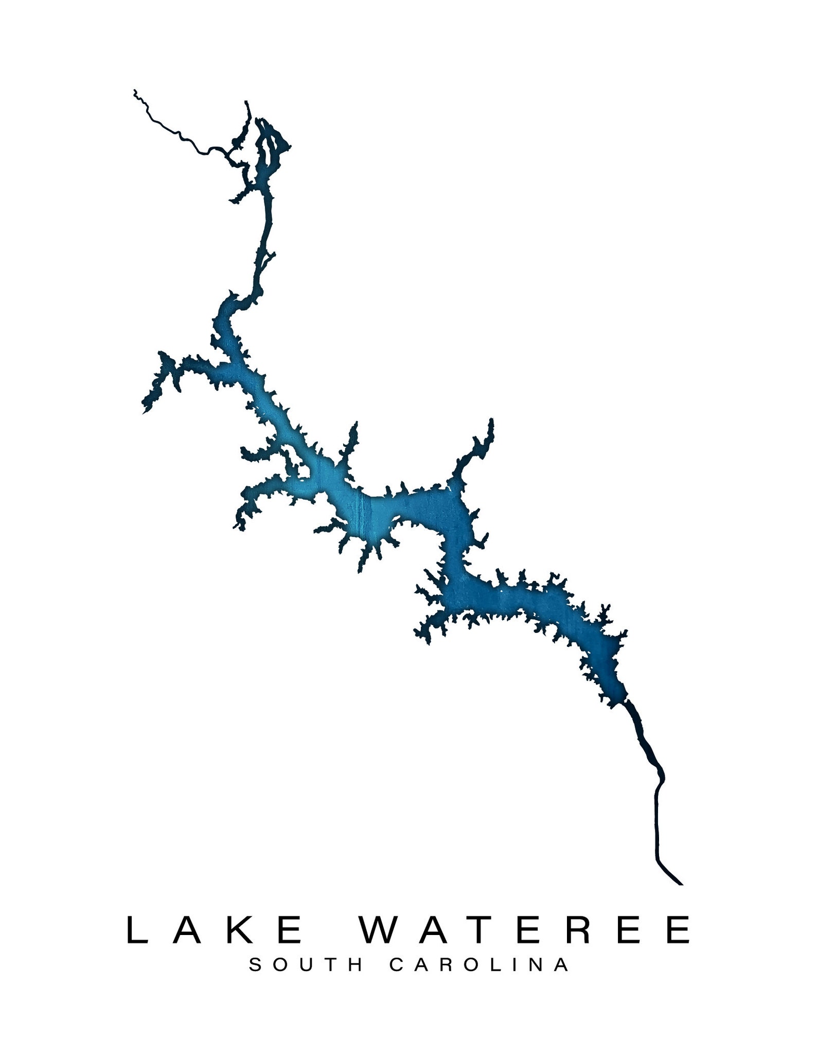 Wall Art Map Print of Lake Wateree South Carolina Etsy