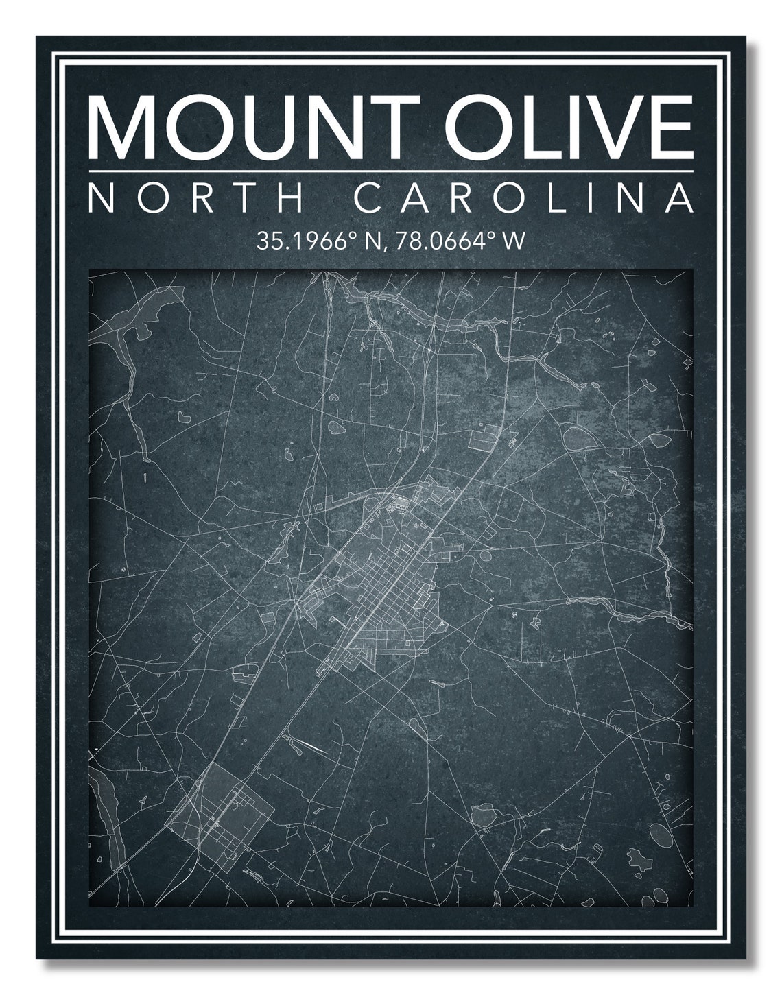 Wall Art Map Print of Mount Olive North Carolina Etsy