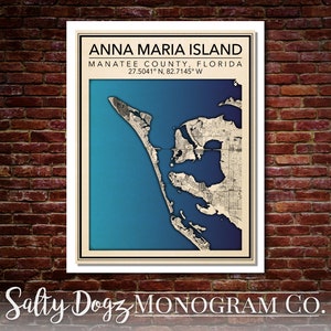 Wall Art Map Print of Anna Maria island, Manatee County, Florida!!