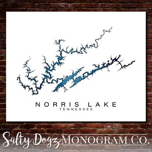 Wall Art Map Print of Norris Lake, Tennessee!!!