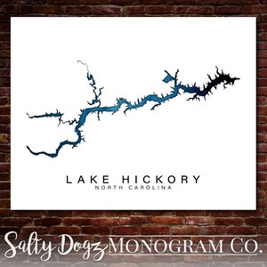 Wall Art Map Print of Lake Hickory, North Carolina!  Minimal Map