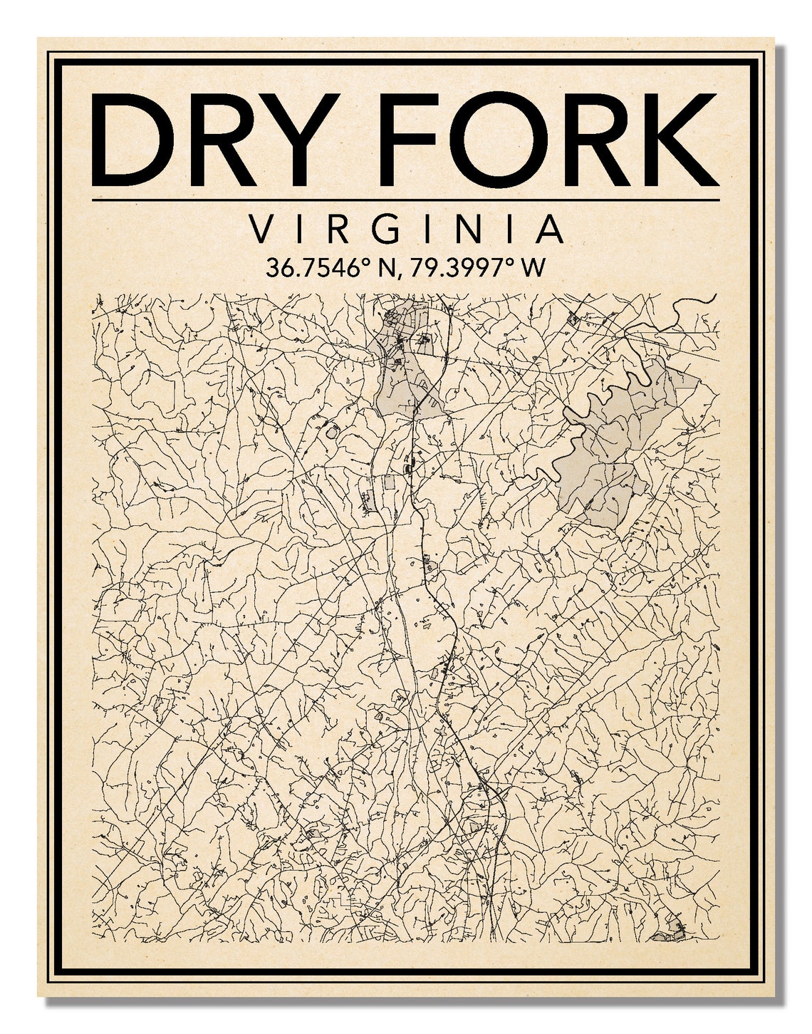 Wall Art Map Print of Dry Fork Virginia Etsy