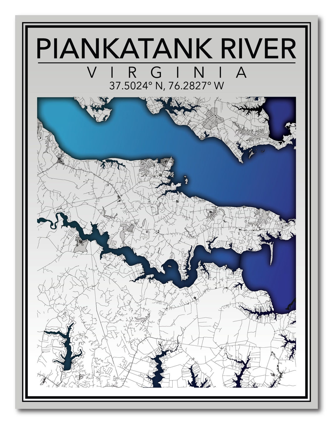 Wall Art Map Print of Piankatank River Virginia Etsy
