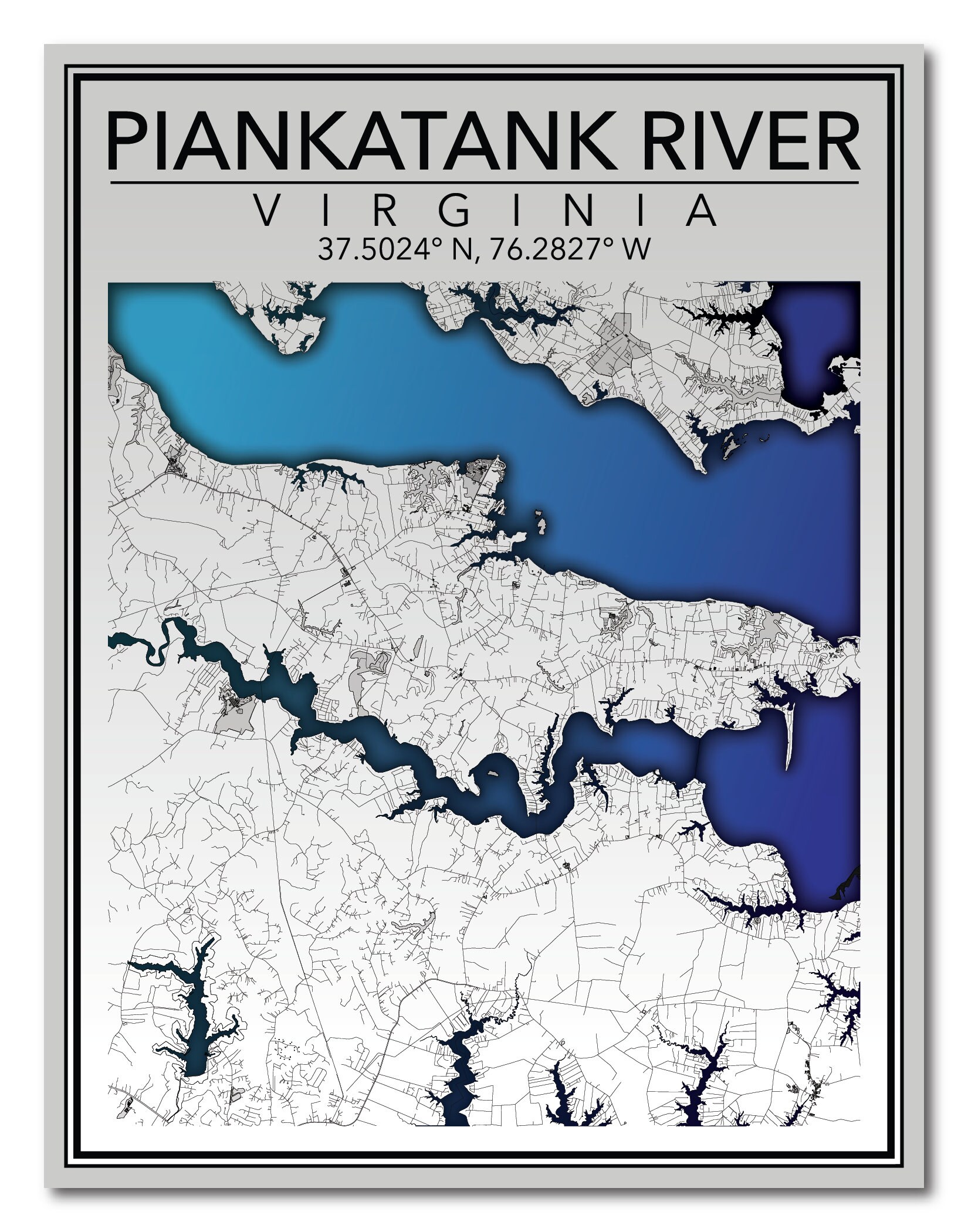 Wall Art Map Print of Piankatank River Virginia Etsy