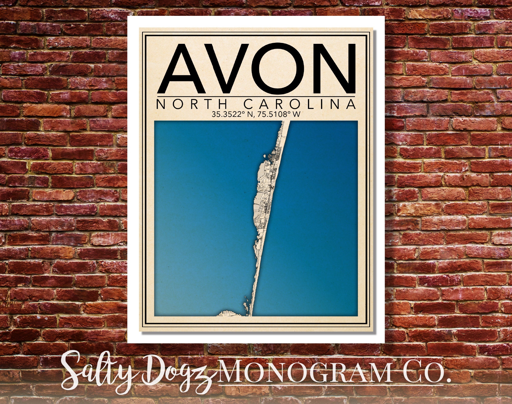 Wall Art Map Print Avon NC Etsy