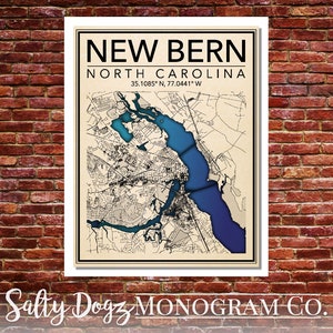 Wall Art Map Print New Bern, North Carolina!!