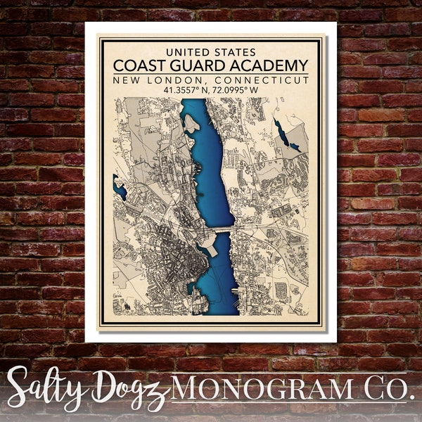 Wall Art Map Print of US Coast Guard Academy, New London, Connecticut!!!