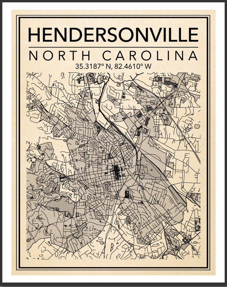 Wall Art Map Print Hendersonville NC | Etsy