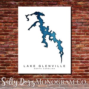Wall Art Map Print of Lake Glenville, North Carolina!!!