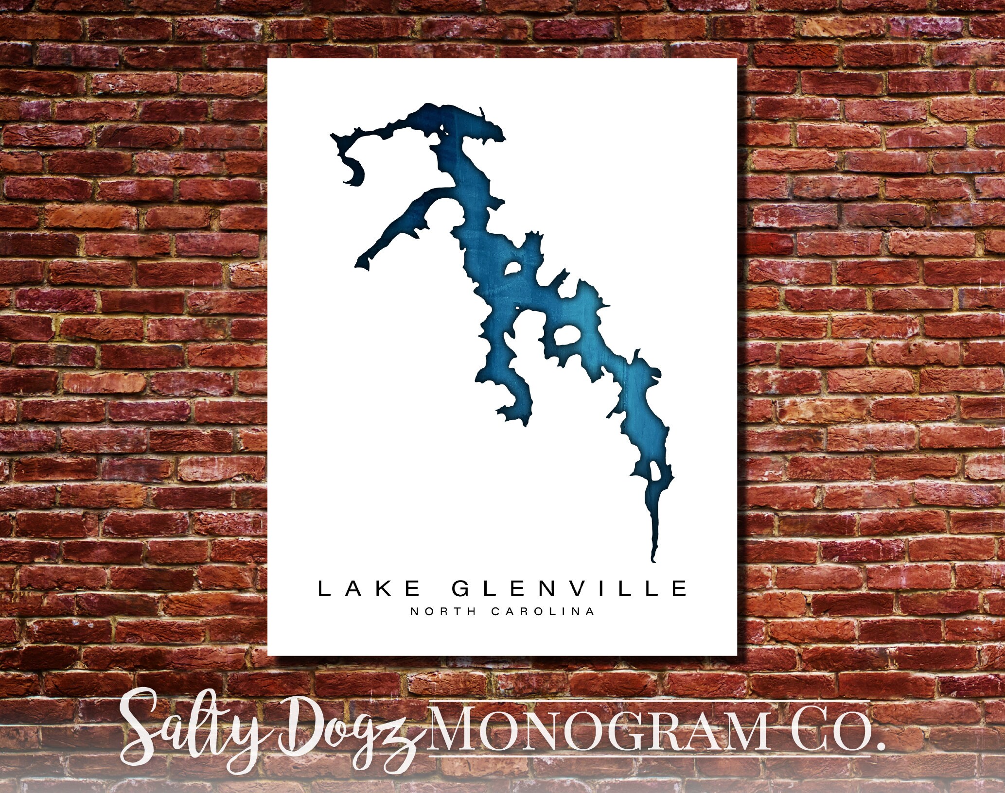 Wall Art Map Print of Lake Glenville North Carolina Etsy