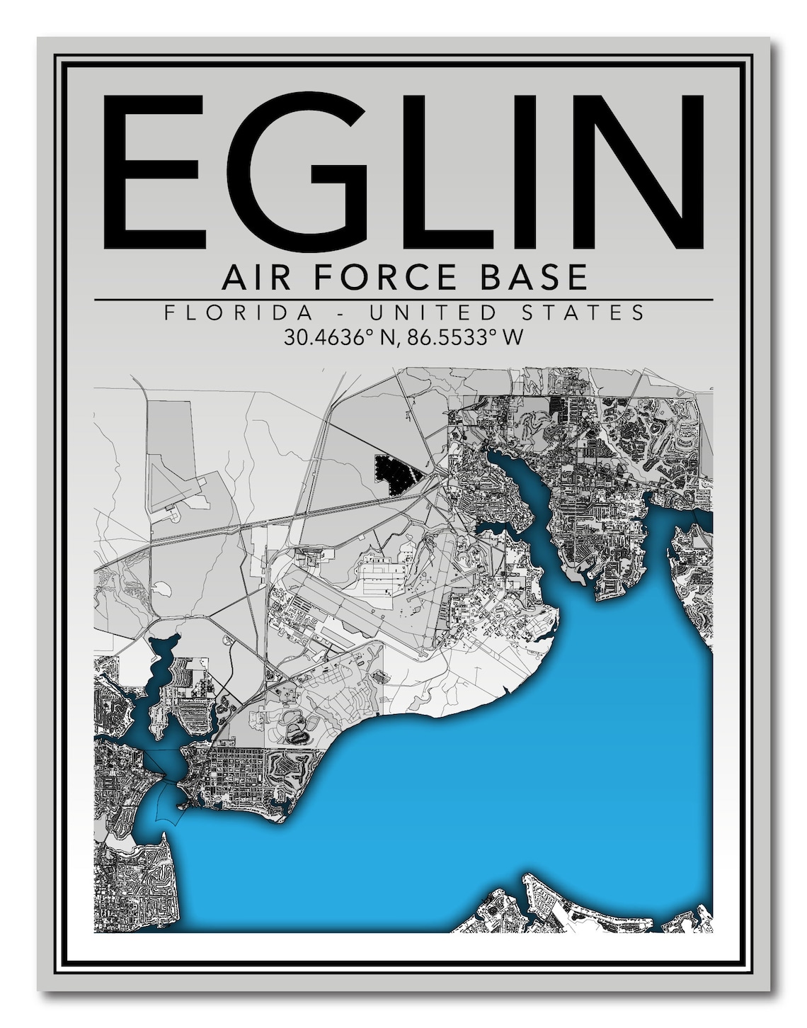 Wall Art Map Print Eglin Air Force Base Florida Etsy
