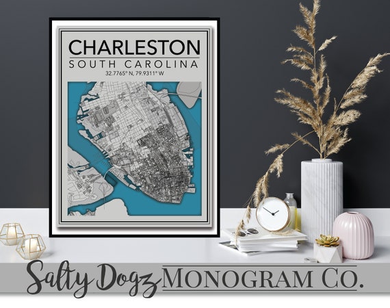 Wall Art Map Print Charleston South Carolina | Etsy
