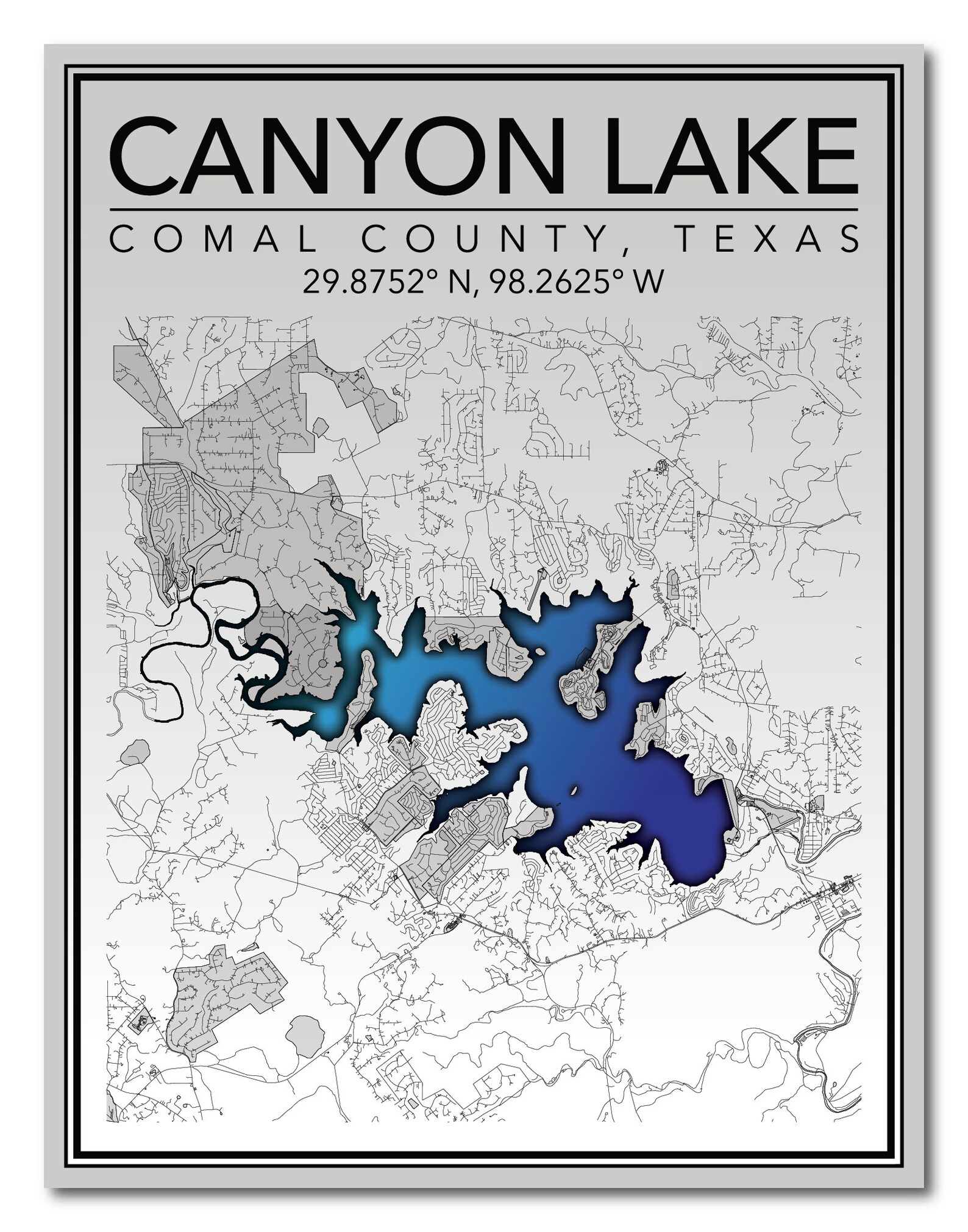Wall Art Map Print of Canyon Lake Comal County Texas Etsy