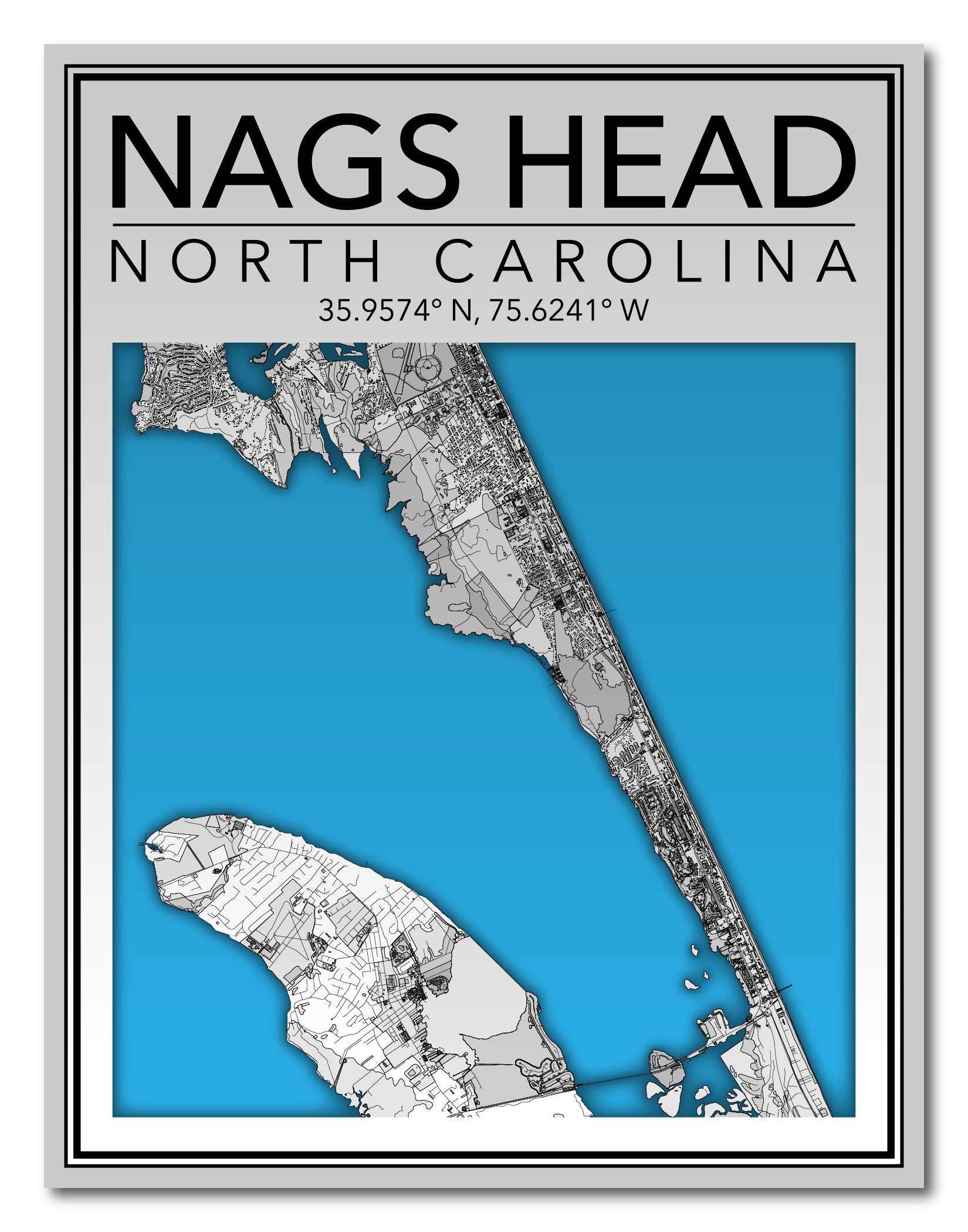 Wall Art Map Nags Head North Carolina Etsy