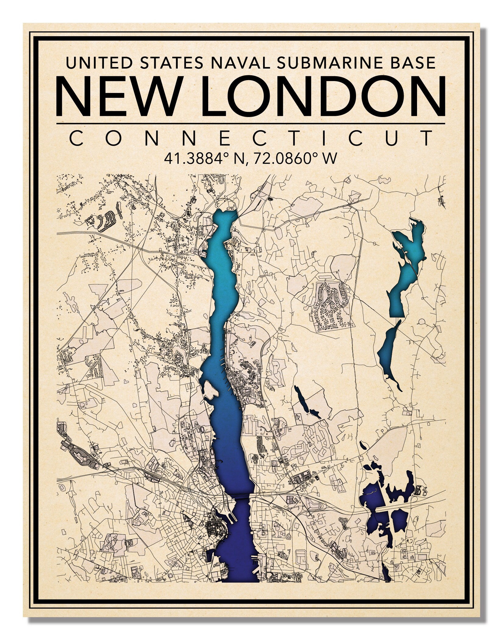 Wall Art Map Print of Naval Submarine Base New London New Etsy