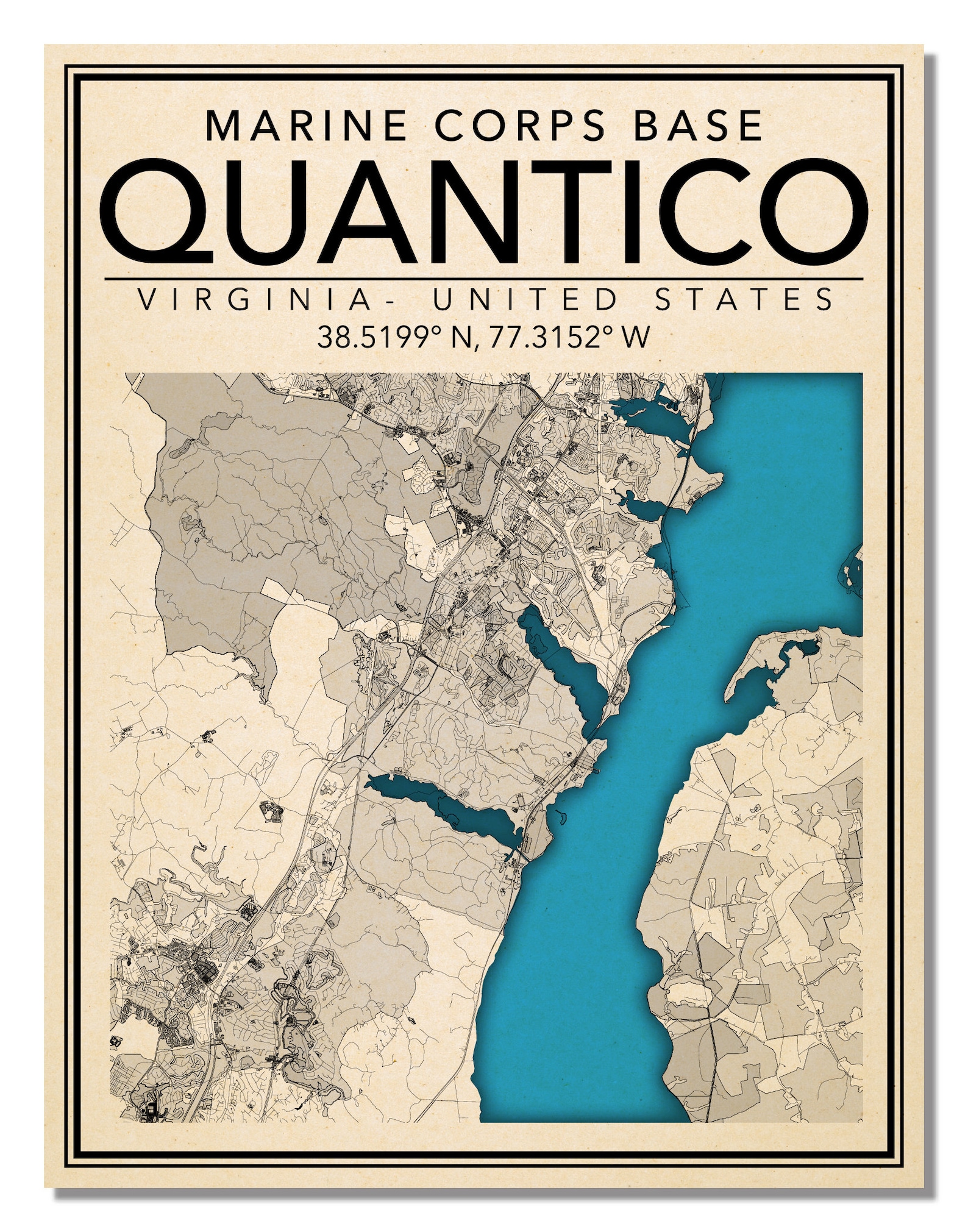 Wall Art Map United States Marine Corps Base Quantico | Etsy