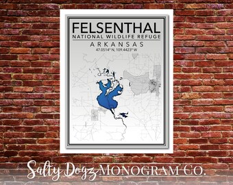 Wall Art Map Print of Felsenthal National Wildlife Refuge, Arkansas!!!