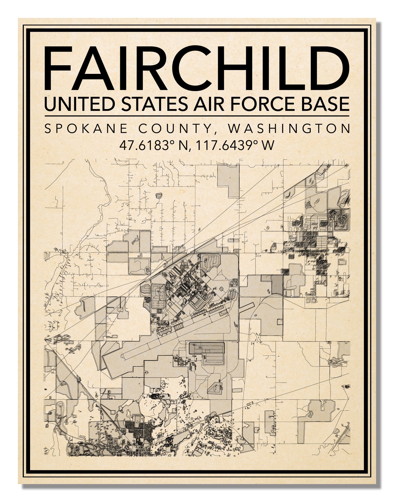 Wall Art Map of Fairchild Air Force Base West Mcfarlane Road Etsy Denmark