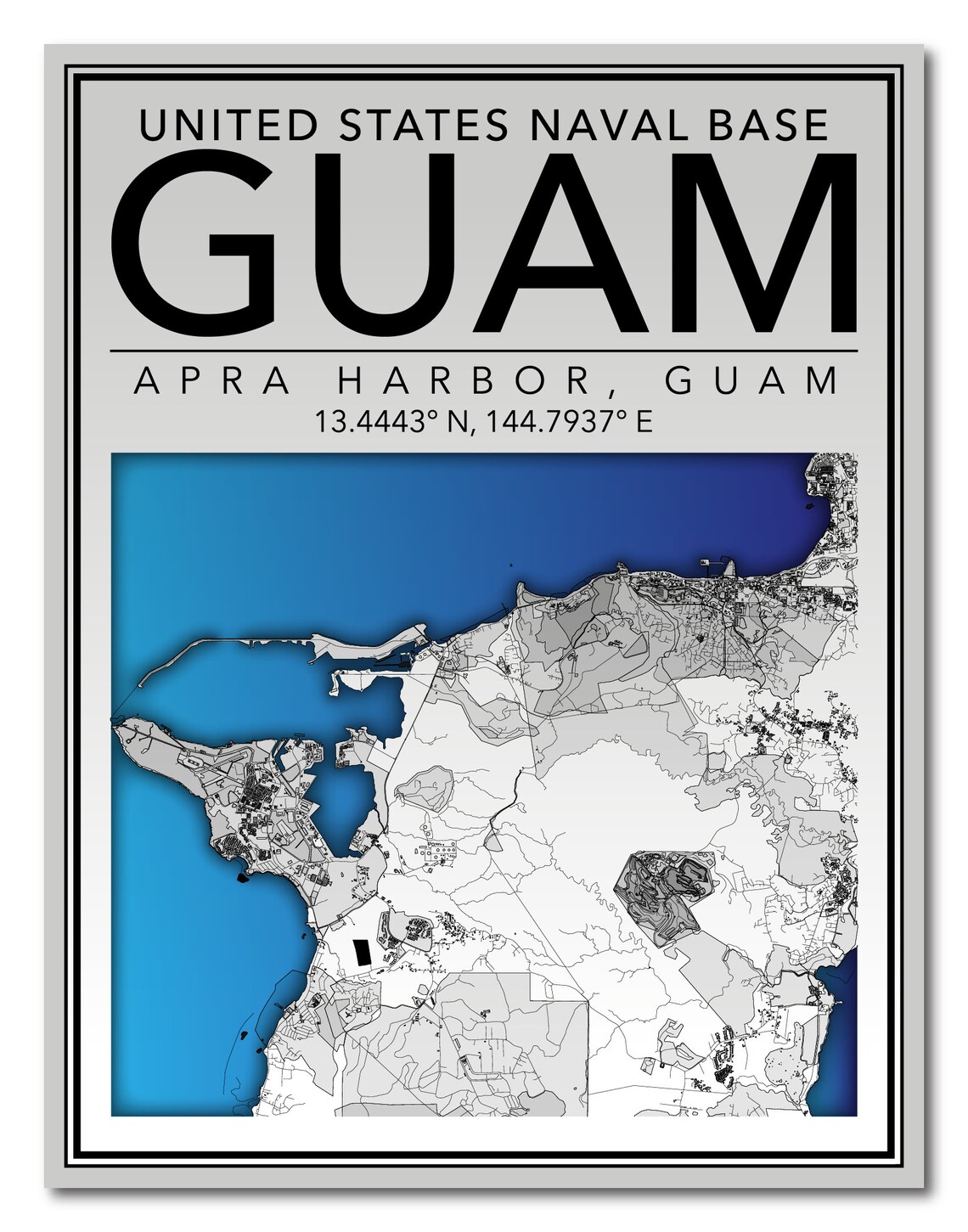 Wall Art Map Print of Naval Base Guam Etsy