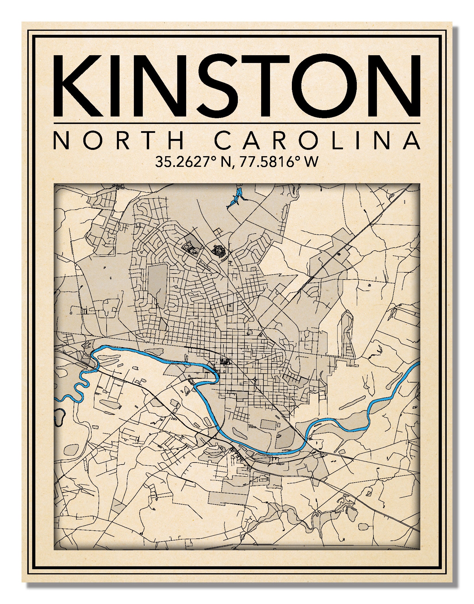 Wall Art Map Print of Kinston North Carolina Etsy