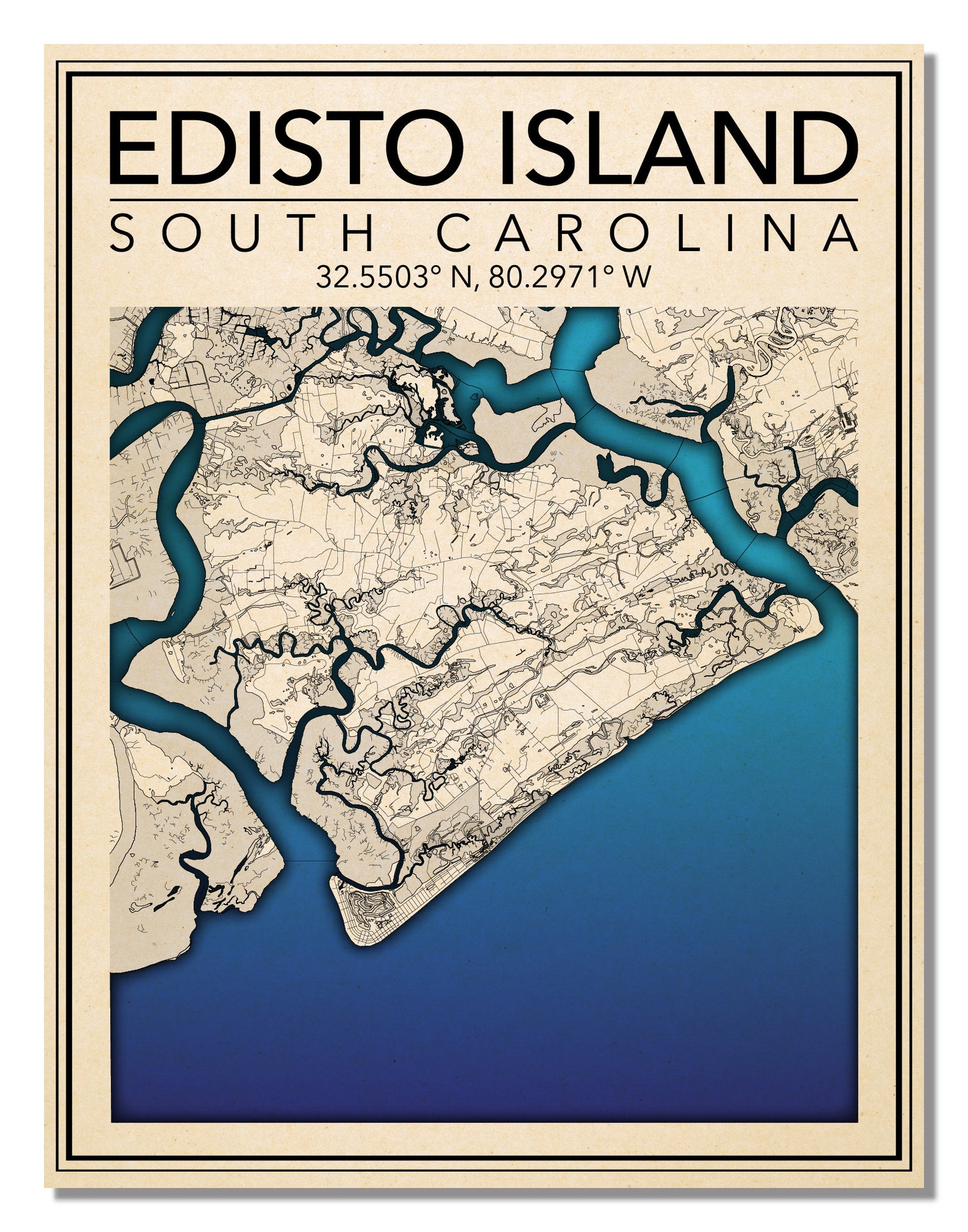 Wall Art Map Print of Edisto Island South Carolina Etsy