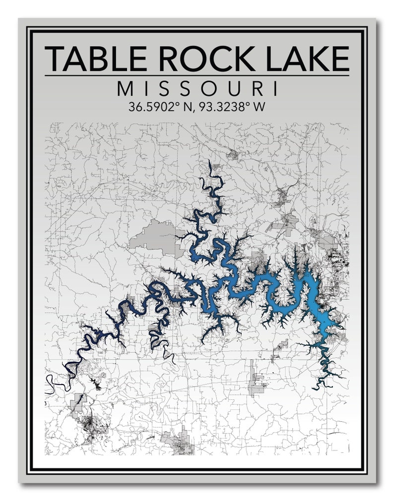 Wall Art Map Print of Table Rock Lake Arkansas Etsy