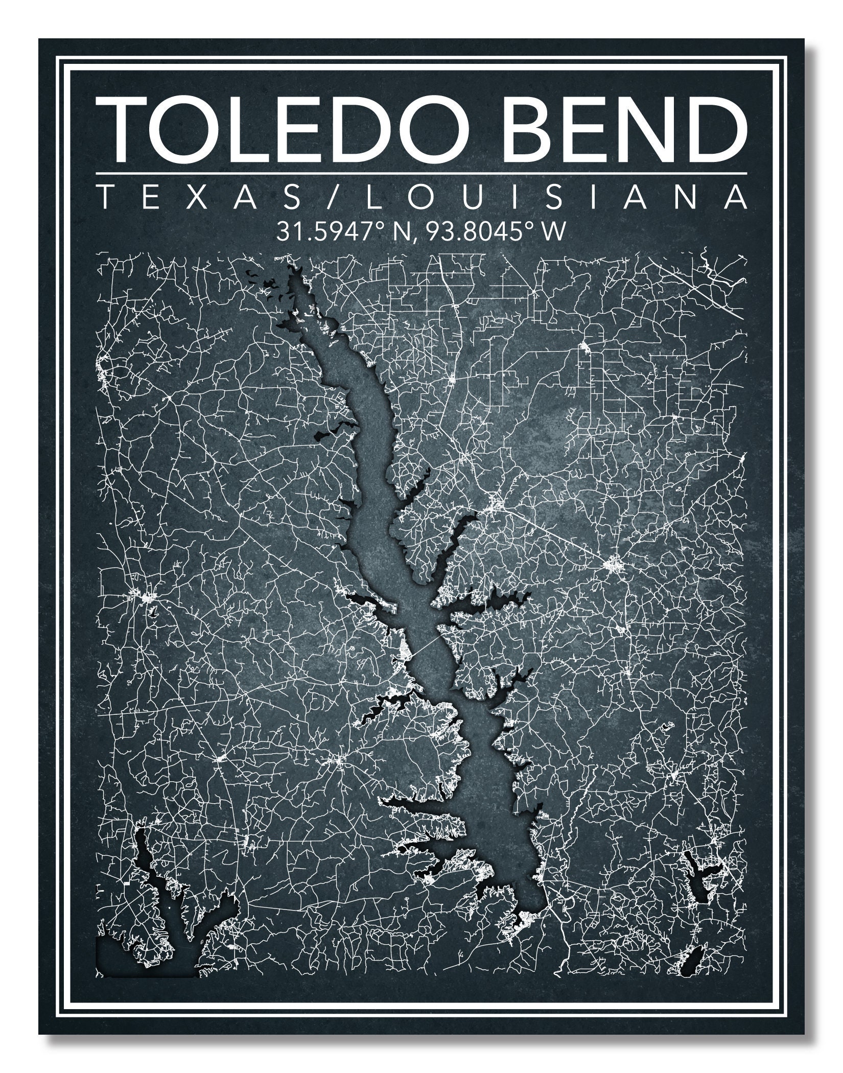 Wall Art Map Print of Toledo Bend - Il Fullxfull.3130097194 E06n