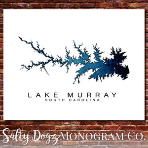 Wall Art Map Print of Lake Murray, South Carolina!!!