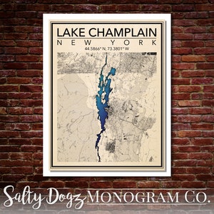 Wall Art Map Print of Lake Champlain, New York!