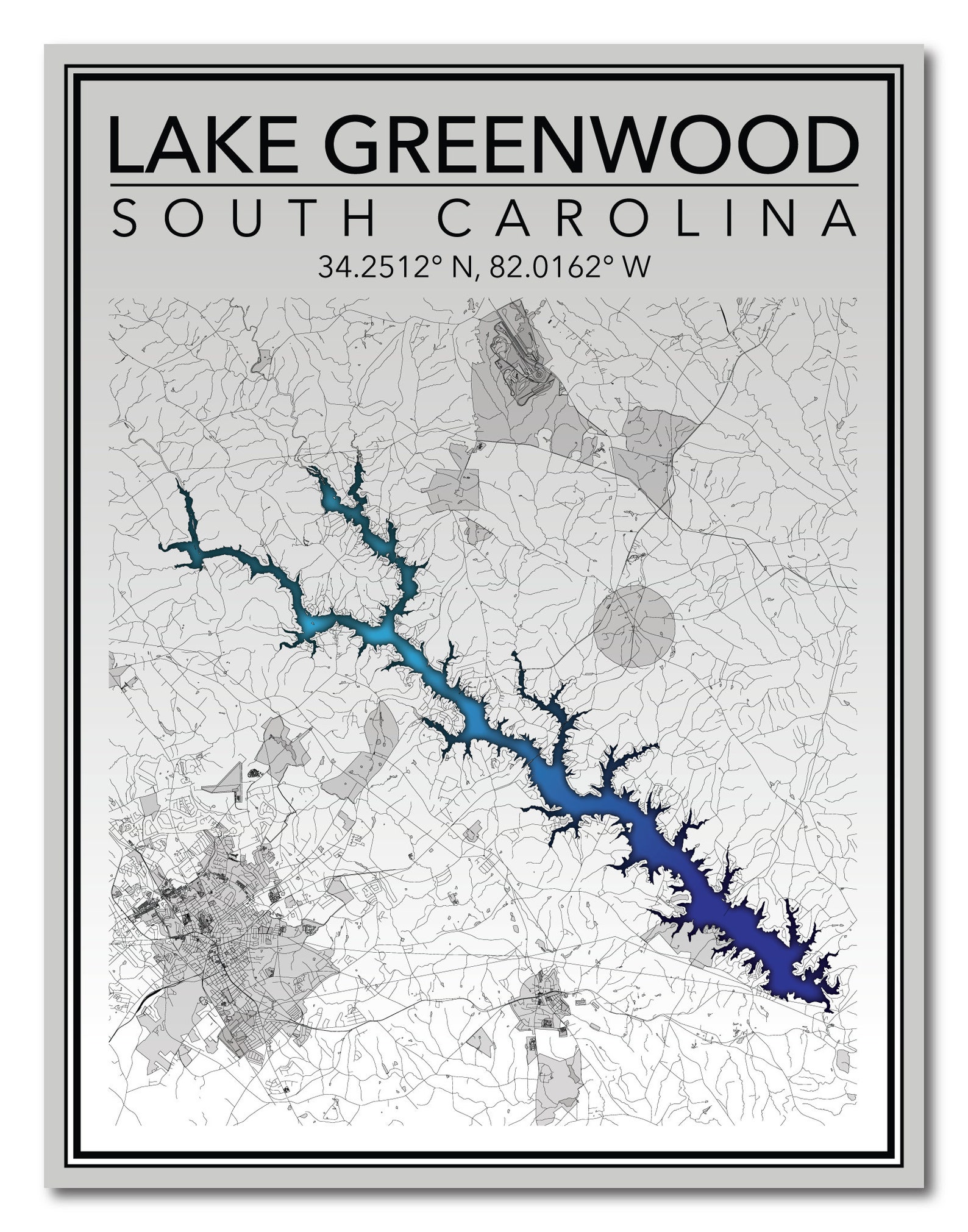 Wall Art Map Print of Lake Greenwood South Carolina - Etsy