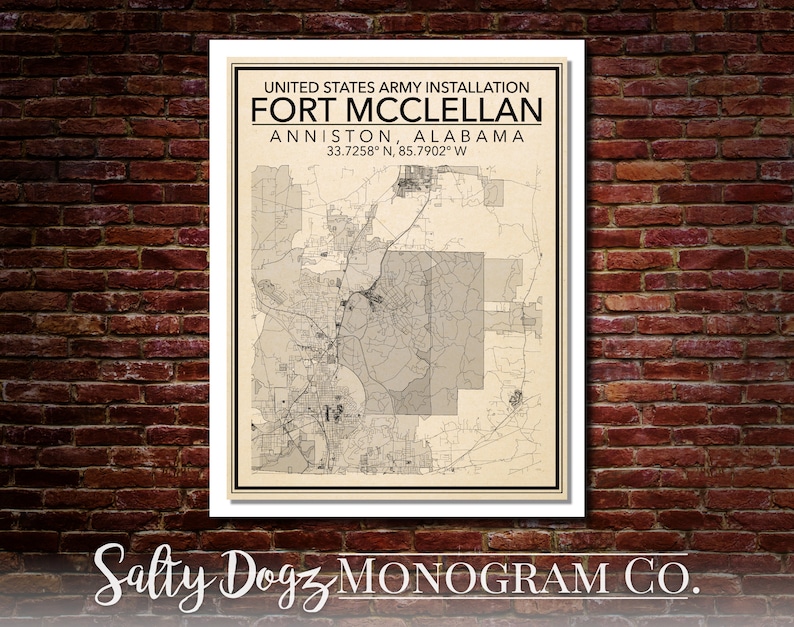 Wall Art Map Print of Fort Mcclellan Alabama United States Etsy