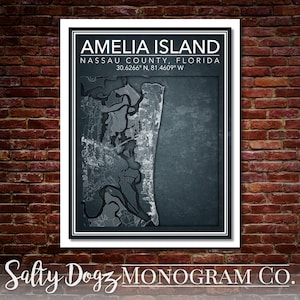Wall Art Map Print of Amelia Island, Fernandina Beach, Nassau County, Florida!