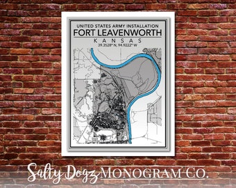Wall Art Map Print of United States Army- Fort Leavenworth, Kansas!
