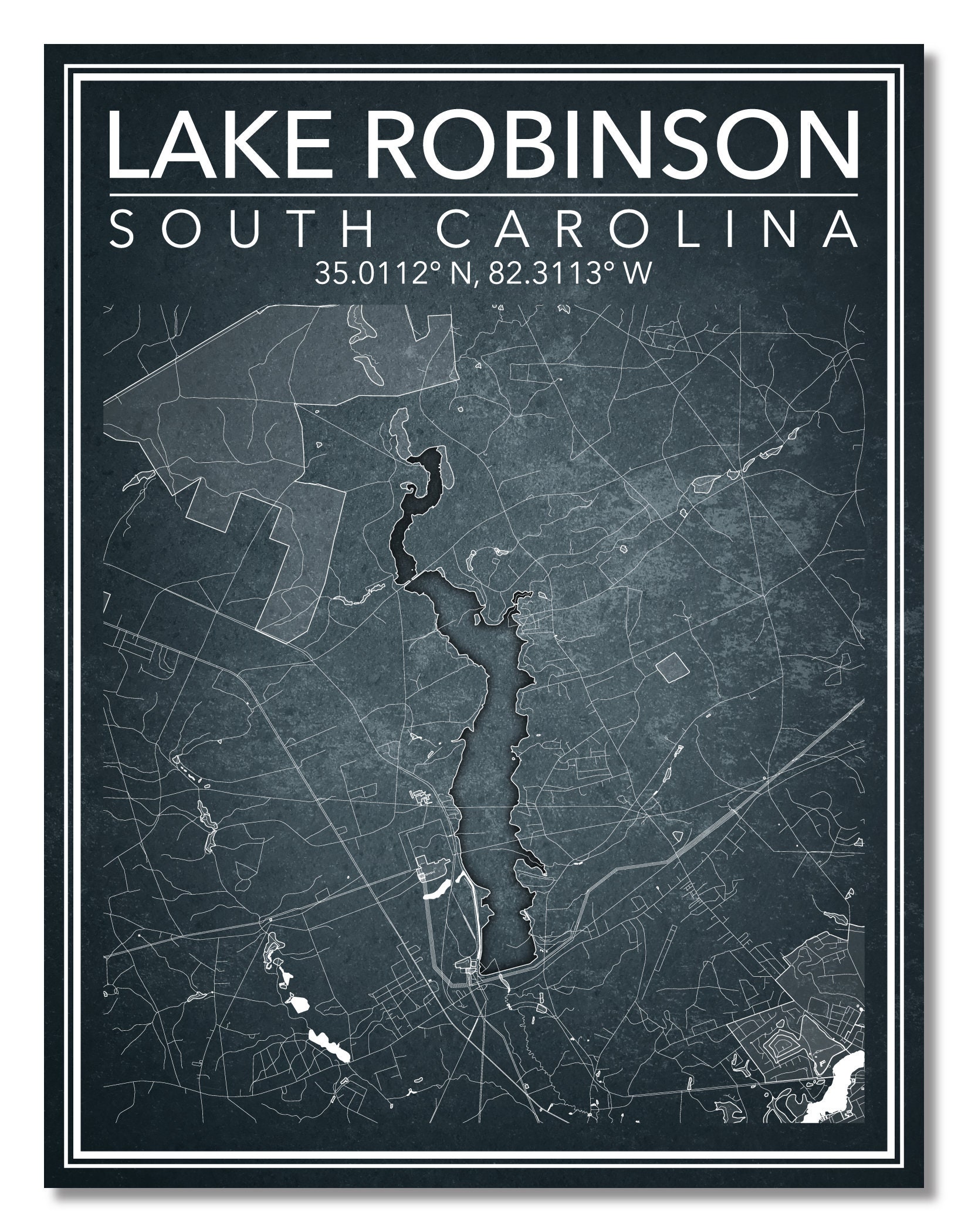 Wall Art Map Print of Lake Robinson South Carolina Etsy