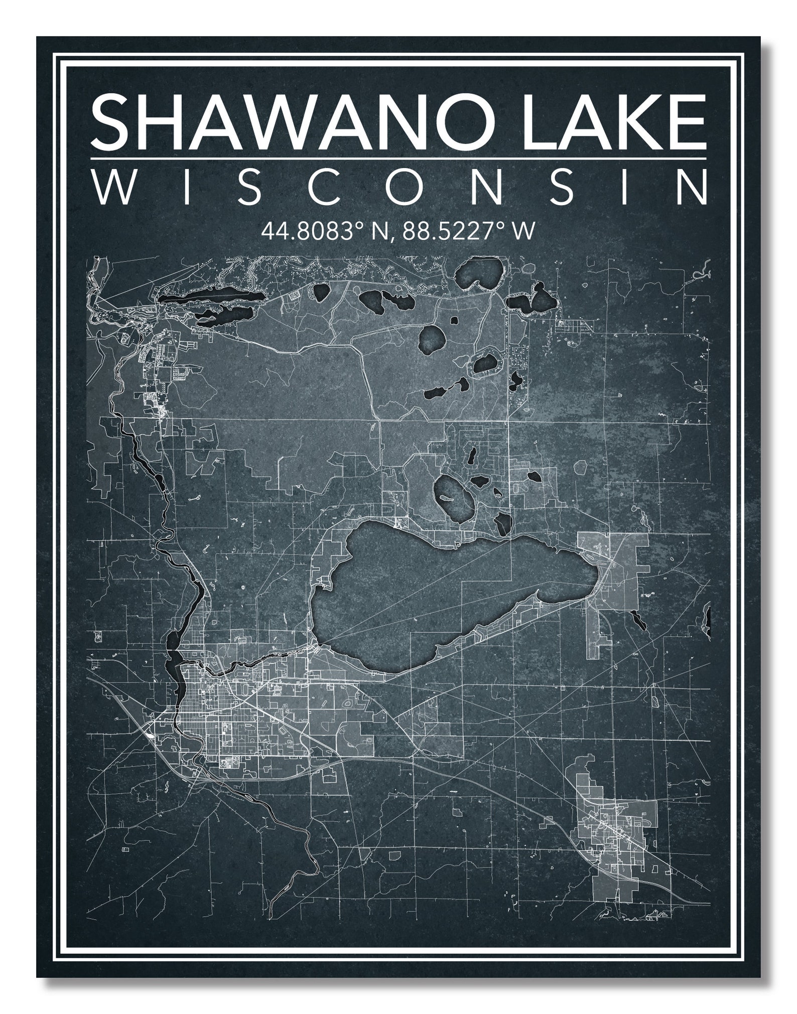 Wall Art Map Print of Shawano Lake Wisconsin Etsy