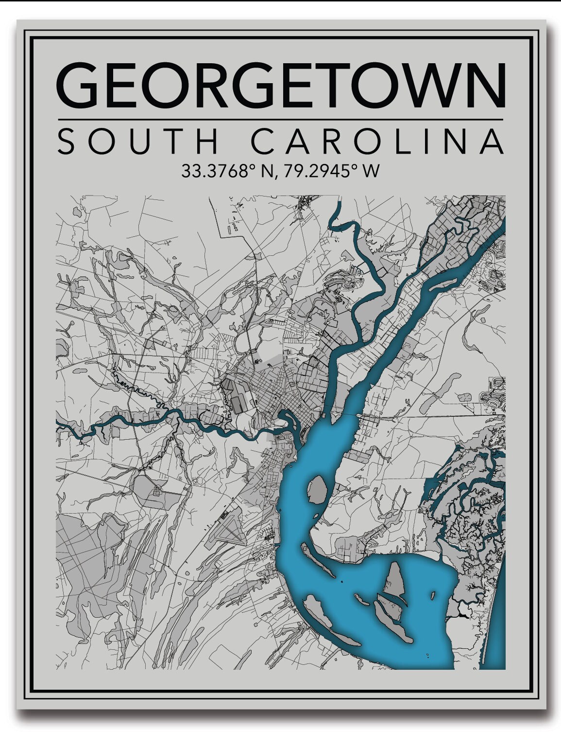 Wall Art Map Georgetown South Carolina - Etsy