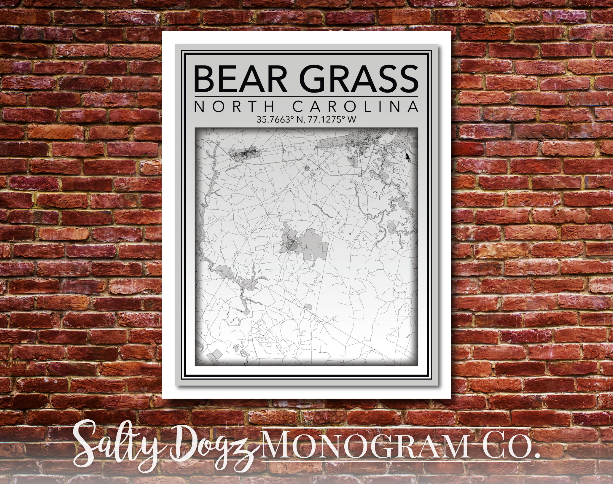 Wall Art Map Print of Bear Grass North Carolina Etsy