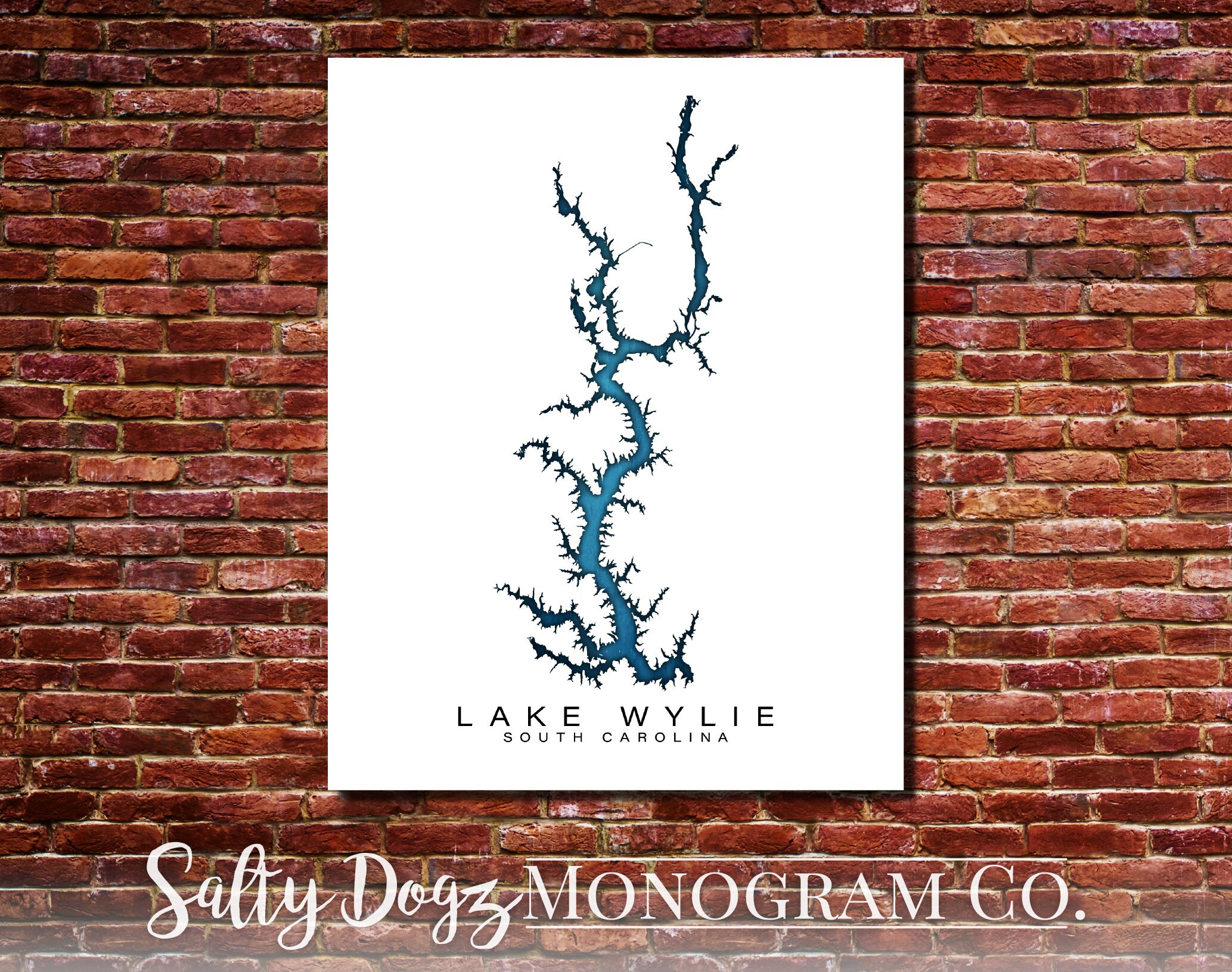 Wall Art Map Print of Lake Wylie South Carolina Etsy