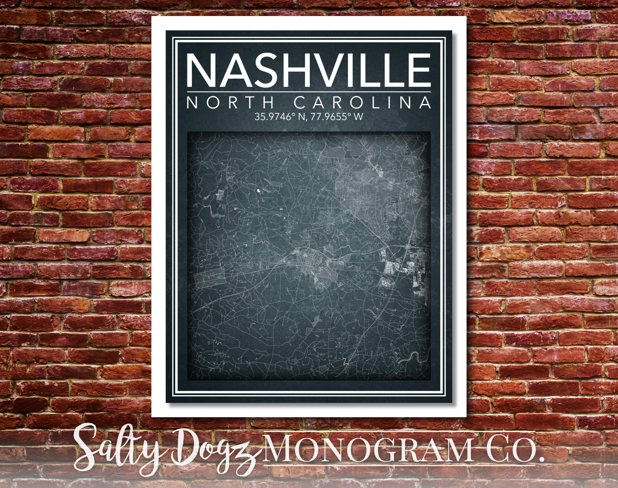 Wall Art Map Print of Nashville North Carolina Etsy
