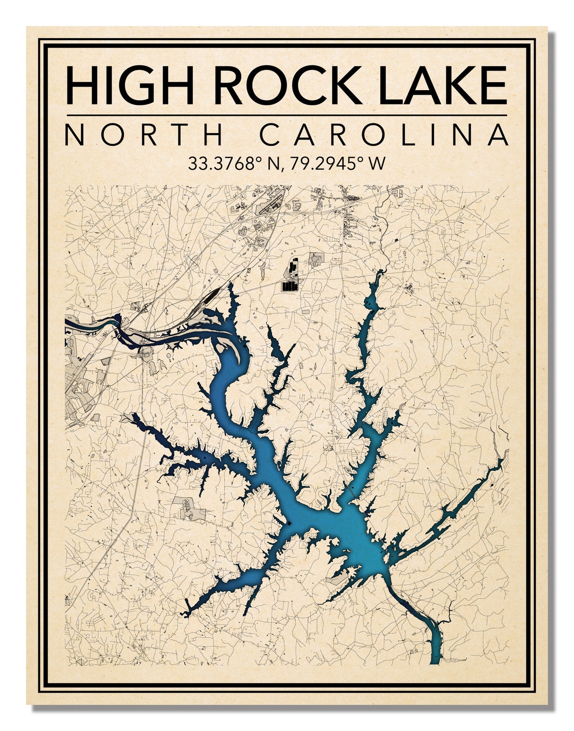 Wall Art Map Print of High Rock Lake North Carolina | Etsy