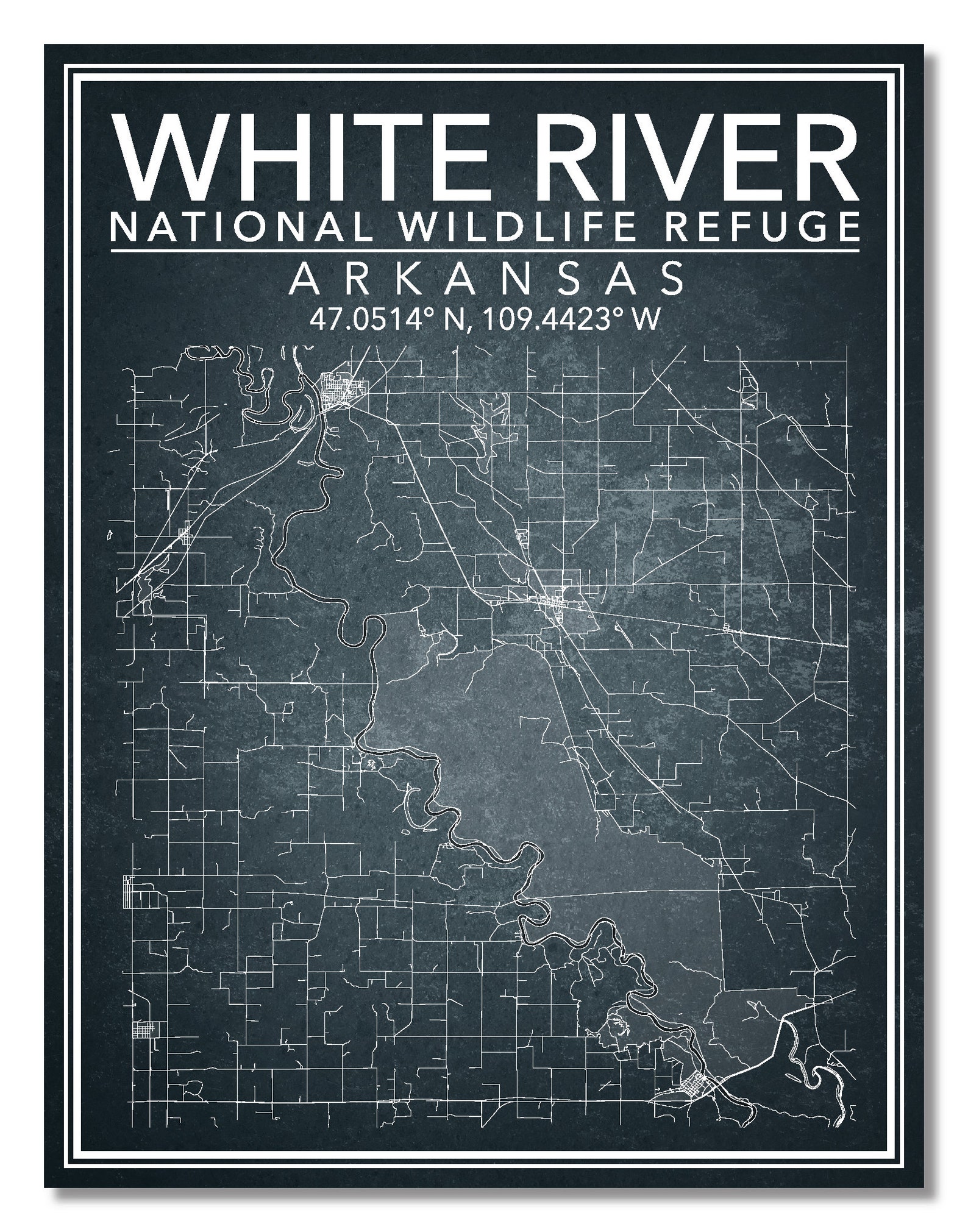 Wall Art Map Print of White River National Refuge Arkansas - Etsy Singapore