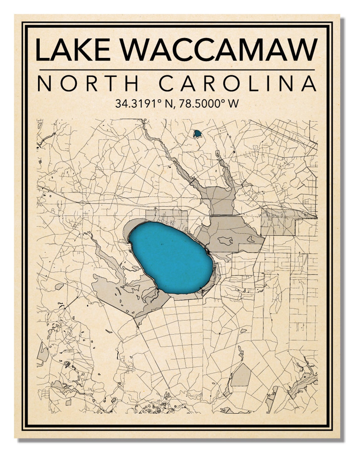Wall Art Map Lake Waccamaw NC Etsy
